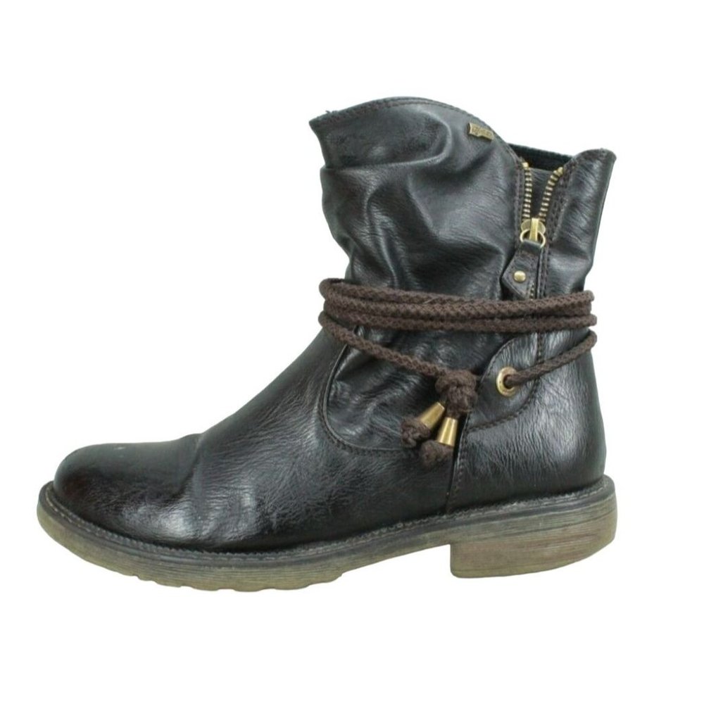 Relife Black Leather Side Zip Pull-on Casual Ankle Booties Size 7 - Picture 1 of 10